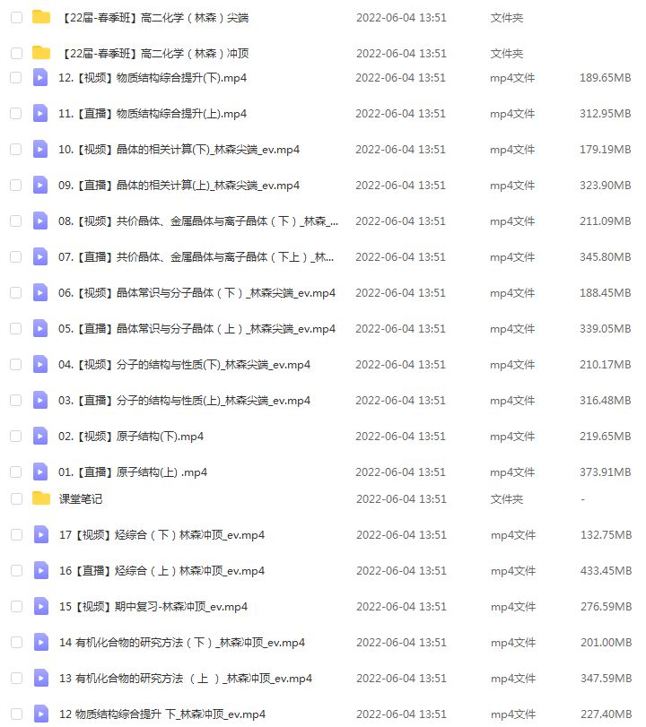 高中化学网课教程分享22年林森高二化学视频教程+课堂笔记