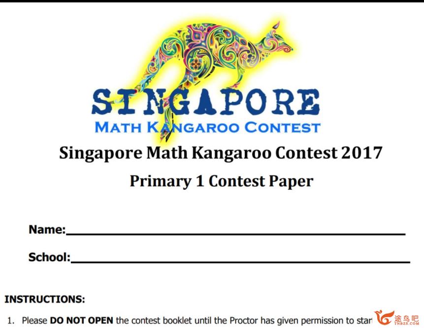 Math Kangaroo 袋鼠奥数练习题 美国新加坡加拿大多年份习题...