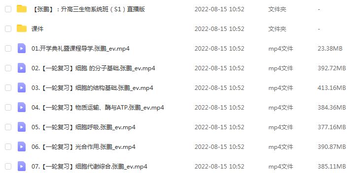 高中生物网课猿辅导2023张鹏高三生物s一轮复习视频教程+讲义（暑假班+秋季班）