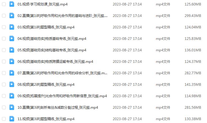 作业帮2024张元振高三生物暑假班24年高考生物一轮复习视频教程+课堂笔记