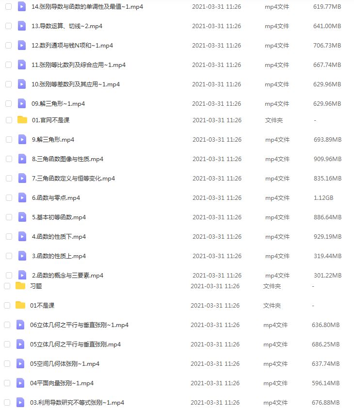 2021张纲高中数学教程全年联报班资源下载
