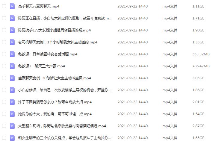 陈哥教你怎样谈恋爱《顶级聊天术》怎样追女孩聊天教程,30.54G百度网盘资源打包下载