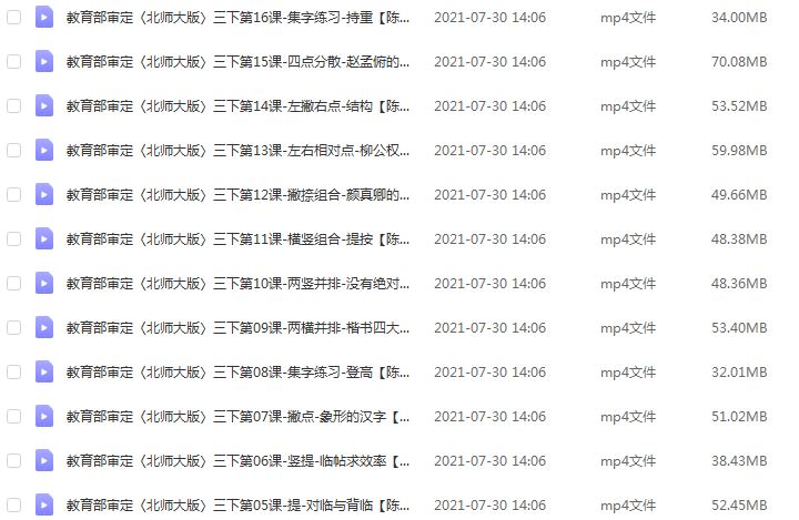 陈忠建北师大版小学生书法视频课程毛笔字教学课程 ,4.81G百度网盘资源打包下载