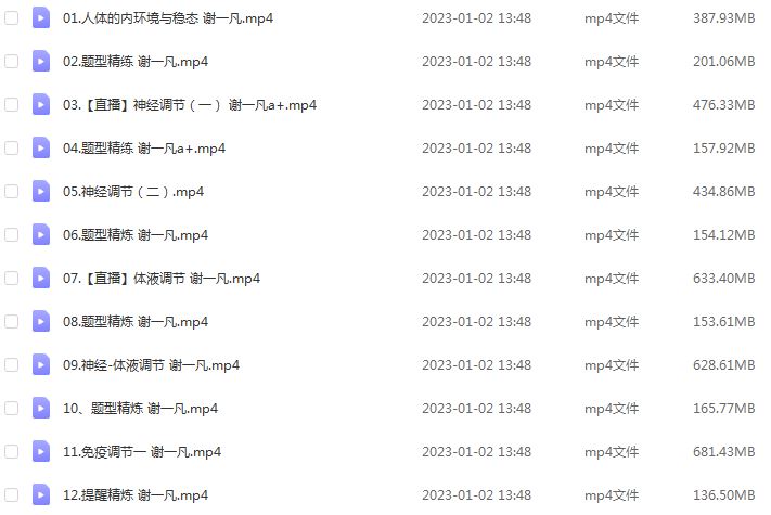 作业帮2023谢一凡高二生物a+视频教程+讲义（暑假班+秋季班）